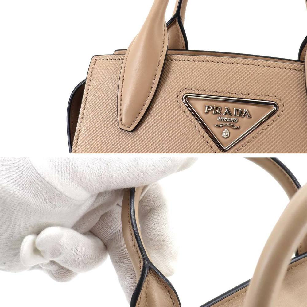 PRADA Kristen 2way hand shoulder bag saffiano leather pink beige 1BA269 silve... - Picture 8 of 10